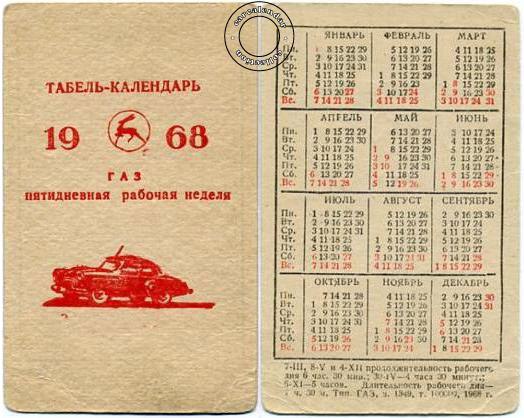 Карманные календари ГАЗ 1968-2015
