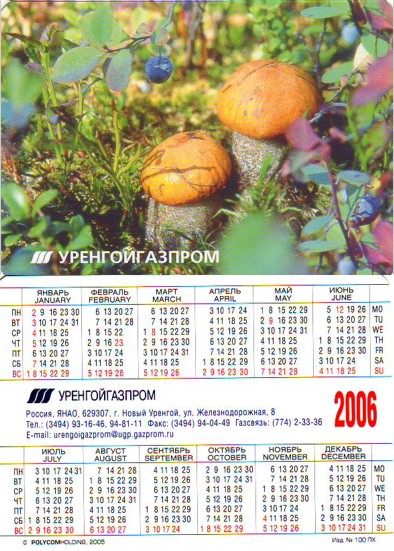 Грибы на календарях 2006-2008 годы