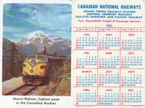 карманные календари канадские железные дороги