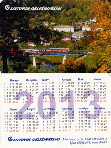 карманные календари литовские железные дороги